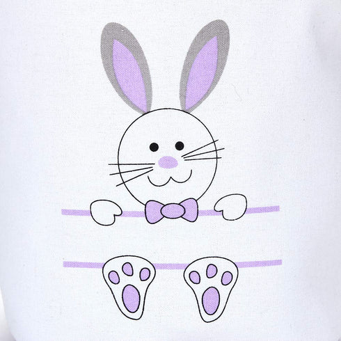 Easter Bunny Basket Egg Bags for Kids,Canvas Cotton Personalized Candy Egg Basket Rabbit Print Buckets with Fluffy Tail Gifts Bags for Easter……...