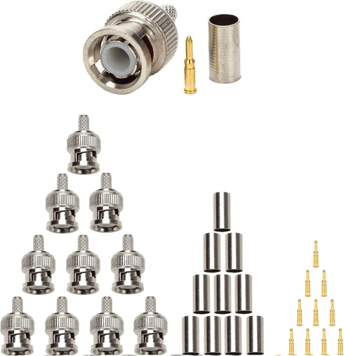 BNC RG58 Plug Crimp Connector and Striping Crimp Tool for RG58 RG59 Pack of 10...