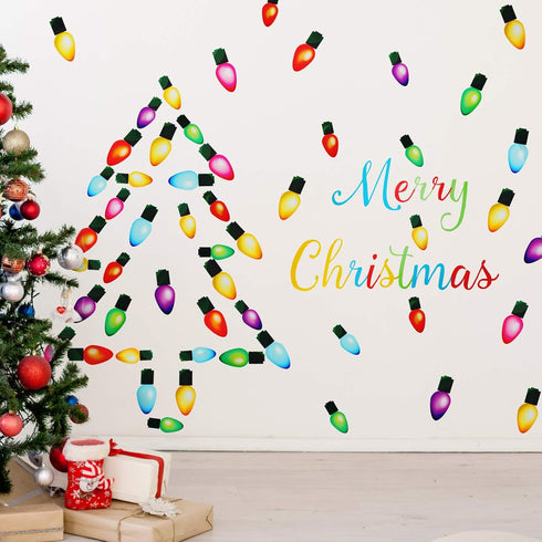 91 Pieces Christmas Wall Stickers Christmas PVC Merry Christmas Lights Bulb Wall Decals for Christmas Decoration...