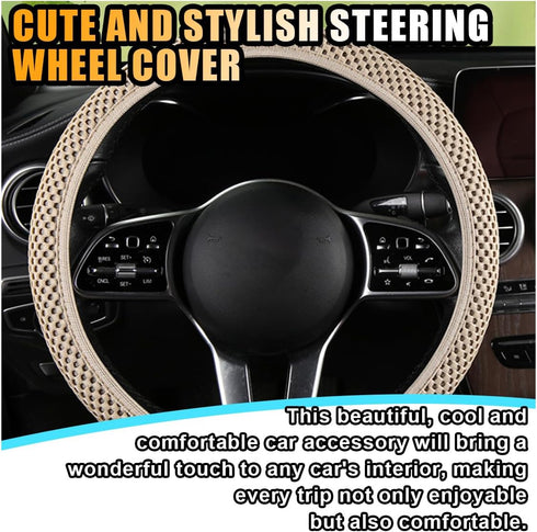 Stretch Elastic Steering Wheel Cover, All-Season Comfort, Warm in Winter & Cool in Summer, Universal 15 Inch Microfiber Breathable Ice Silk, Anti-...