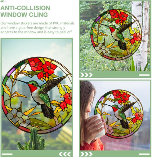 Stained Glass Hummingbird Window Clings Anti-Collision Window Decals Summer Window Stickers Static Clings Birds Strikes on Window Glass Non Adhesi...
