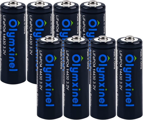 14430 3.2 Volt Rechageable Solar Battery - 4/5AA 500mAh LiFePO4 Battery for Outdoor Solar Lights,Tooth Brush, Shaver (8)...