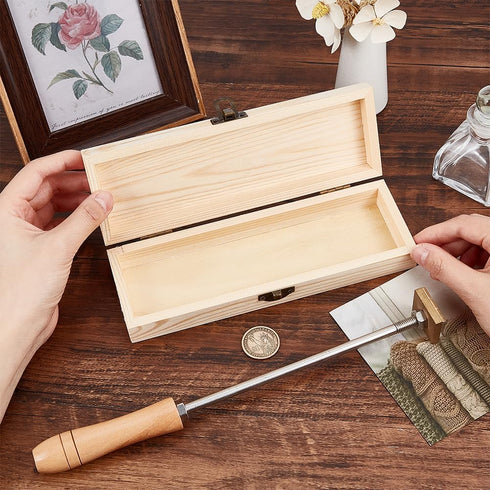 OLYCRAFT Plain Unfinished Wood Box Jewelry Box Unfinished Wooden Artist Tool And Brush Storage Box Wood Pencil box Small Case with Locking Clasp f...