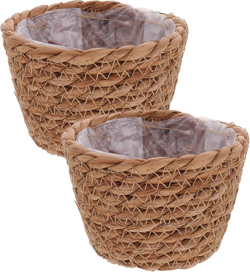 Alipis Seagrass Basket Planter Woven Flower Pots 2pcs 13cm Rattan Storage Basket Plant Container Hand Woven Basket Planter Straw Flower Pot for In...