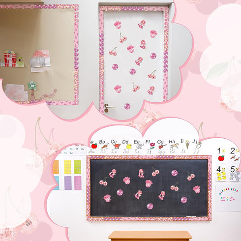 80 Pcs 91.8 ft Pink Disco Classroom Bulletin Board Borders Cowboy Disco Bulletin Board Trim Self Adhesive Scalloped Borders Decorations Stickers f...