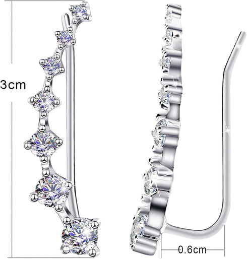 Earring for Women Cartilage 7 Crystals Ear Cuffs Hoop Climber S925 Sterling Silver Earrings with Cubic Zirconia CZ Hypoallergenic Piercing Gifts f...