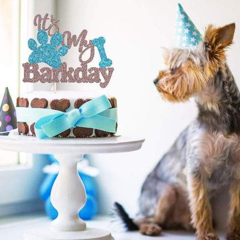 Ambishi's Barkday Cake Decor - Puppy Birthday Party, Baby Dog Toppers - Rose Gold & Blue Glitter...