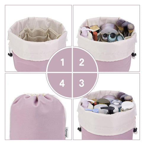 Barrel Drawstring Makeup Bag Travel Cosmetic Bag Large Toiletry Organizer Waterproof for Women (Large, Dusty Rose)...