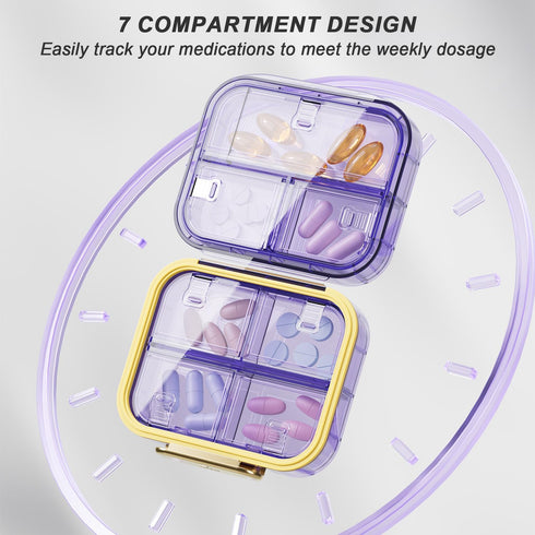 Portable Travel Pill Organizer with 7 Compartments - Perfect Weekly Pill Case Waterproof Pill Box for Daily Vitamins and Medicine, Small Pill Cont...
