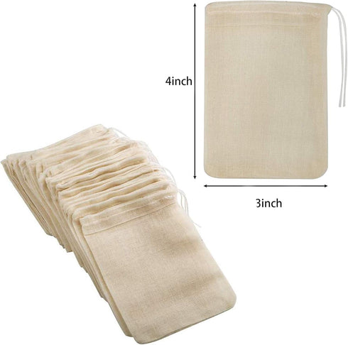 30 Pcs 4 x 3 Inches Natural Unbleached Cotton Drawstring Bags Spice/Herbs/Tea Bags,Muslin Bags Sachet Bag for Home Supplies...