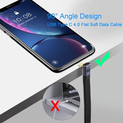 QIANRENON 240W USB4.0 C Male to 90° Angle Type C Male PD Fast Charging Short Cable 40Gbps USB Type C 4.0 Flat Soft Data Cable, for Thunderbolt 3/4...