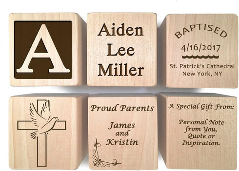 Glitzby Baptism - Christening - Dedication Keepsake - Personalized Baby Block Baptizm Gift Custom Engraved Wooden Baby Block for Boy & for Girl ke...