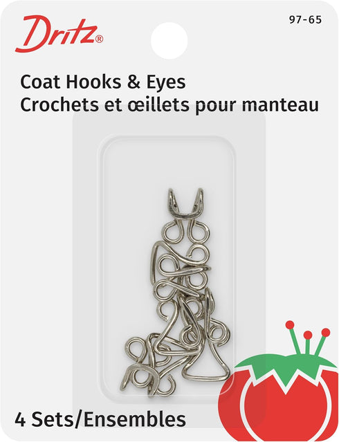 Dritz 97-65 Coat Hook & Eye Closures, Nickel-Plated Brass 4-Count...