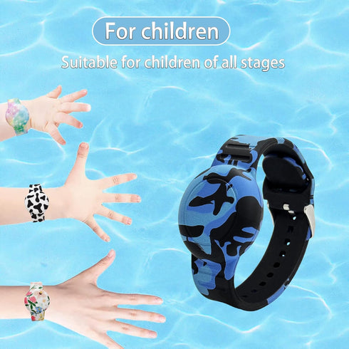 Waterproof AirTag Bracelet for Kids, Soft Silicone Air Tag Hidden Holder Case Compatible with Apple Airtag, Adjustable Anti-Lost Printed Strap GPS...