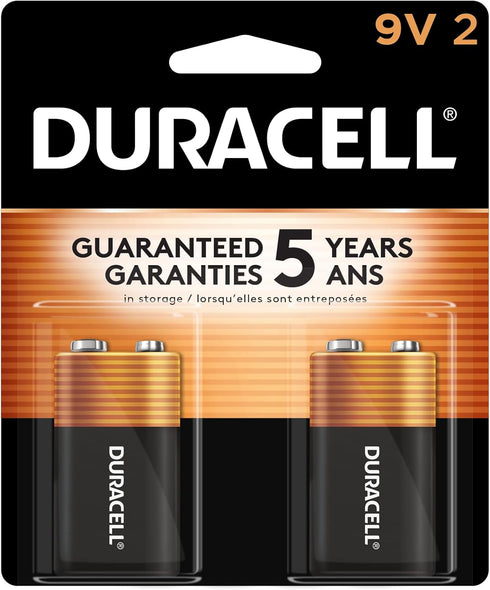 Duracell Coppertop 9V Battery, 2 Count Pack, 9-Volt Battery with Long-lasting Power, All-Purpose Alkaline 9V Battery for Household and Office Devi...