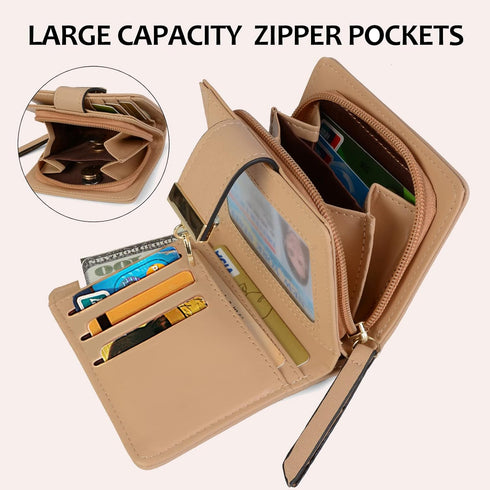 VODIU Women's Short Purse Leather Medium Wallet Leaf Bifold Card Coin Holder Small Purses Buckle Zipper Clutch...