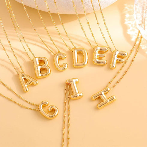 Bubble Letter Gold Necklace for Women, 18k Gold Plated Chain Pendant Charm Necklace Balloon Initial Name Choker Jewelry for Girls Men Gifts...
