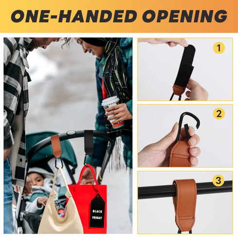 4pcs Stroller Hooks, Pushchair Clips, Bike Car Storage Hook for Bags, Wardrobe Multifunctional Hooks(Brown Black)...