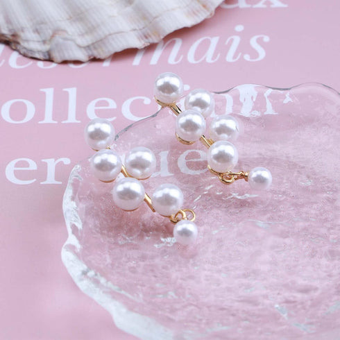 Long Pearl Tassel Drop Earrings Multi Beaded Cluster Chandelier Pearls Dangle Earrings Gold Pearl Chain Earrings Statement Bridal Pearl Earrings J...