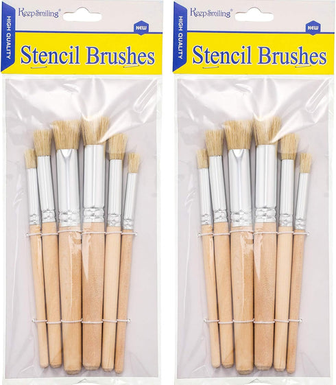 Wooden Stencil Brushes Natural Stencil Bristle Brushes Dome Art Painting Brushes Wood Paint Template Brush for Acrylic Oil Watercolor Art Painting...