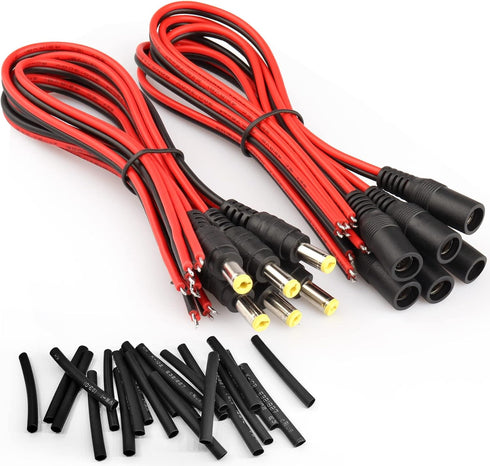 18AWG DC Power Cable, 6 Pairs DC Power Pigtail Cable Wire, 12V 5A Male & Female Connectors, Suitable for CCTV Security Cameras and Lighting Power ...