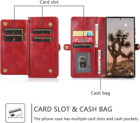 Asuwish Phone Case for Samsung Galaxy S23 Ultra 5G Wallet Detachable Cover with Leather Flip Credit Card Holder Magnetic Back Lanyard Cell Accesso...