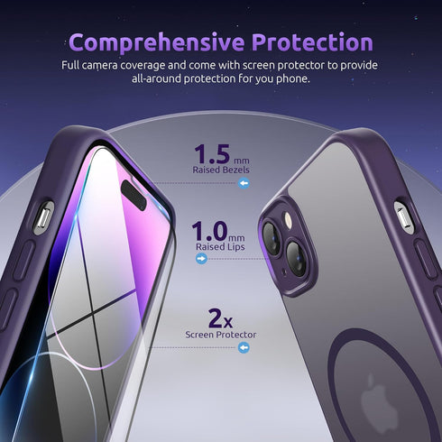 SURPHY Made for iPhone 15 Plus Case Compatible with MagSafe, and Screen Protector 2 Pack, Translucent Matte Phone Case with Camera Protective 6.7 ...