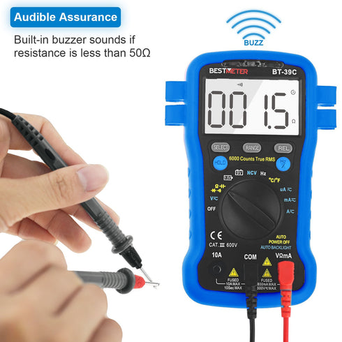 BTMETER BT-39C True RMS Multimeter, Auto Range Digital Avometer 6000 Counts Accurate Measures AC/DC Amps, Volts, Ohms, Capacitance,Frequency with ...