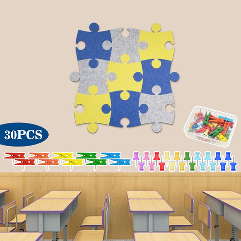9 Pcs Felt Bulletin Board Puzzle, Self Adhesive Cute Wall Cork Board with 30 Pins for Display Notes, Photos in Office, Classroom, Home...