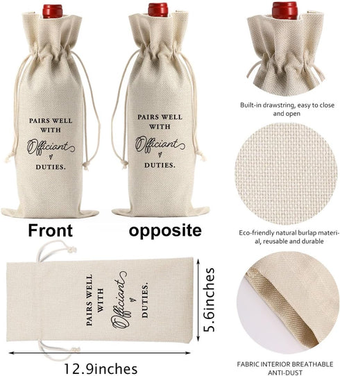 Officiant Gifts for Wedding Day Wine Bag, Officiant Wine Gifts Bag, Gift Ideas for Wedding Officiant Wine Bag, Wedding Officiant Wine Bag, Pairs W...