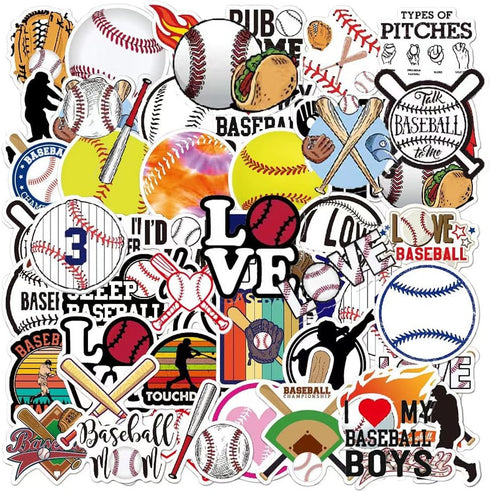 Baseball Stickers | 50 Pcs Baseball Waterproof Vinyl Stickers for Helmet Snowboard Water Bottles Bicycle Laptop Refrigerator Luggage Computer Mobi...