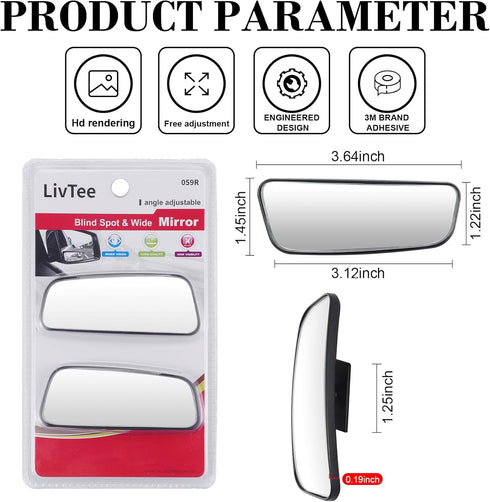 Livtee Framed Rectangular Blind Spot Mirror, HD Glass and ABS Housing Convex Wide Angle Rearview Mirror with Adjustable Stick for Universal Car (2...