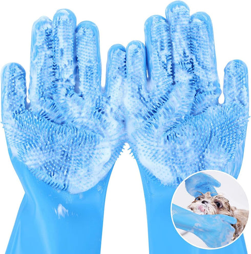 Pecute Pet Grooming Gloves, Heat Resistant Cat Bathing Gloves with High-Density Teeth, Silicone Dog Bathing Gloves with Enhanced Five Finger Desig...