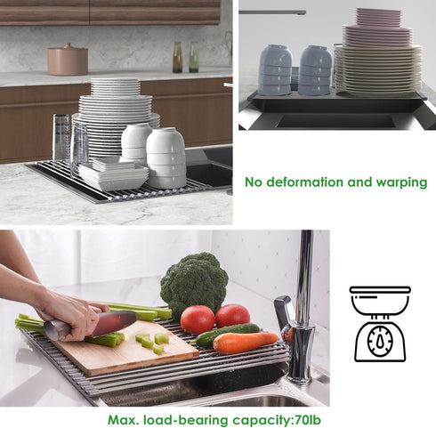 Tomorotec Roll Up Dish Drying Rack, Over The Sink Dish Drying Rack, Portable Stainless Steel Rolling Rack Multipurpose Kitchen Drainer Caddy Organ...