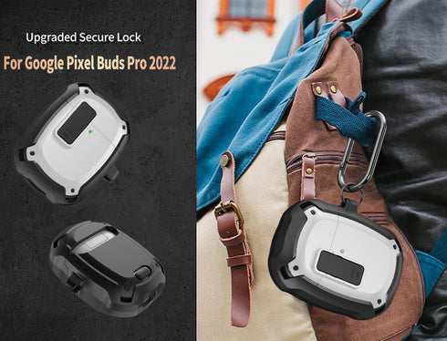 Olytop Rugged Armor Case Cover for Google Pixel Buds Pro Case with Lock Clip & Cleaner Pen, Shockproof Protective Hard Skin with Carabiner Men Wom...