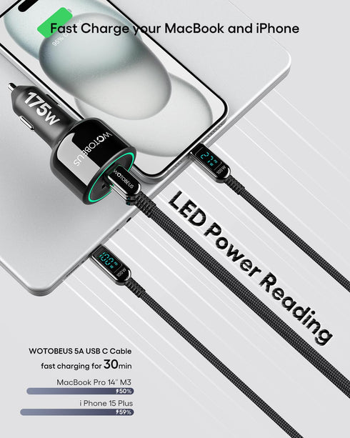 WOTOBEUS USB C to USB C Cable, 5A PD 100W E-Marker with LED Display, QC5/PPS45W, Soft & Braided, Super Fast Charging for iPhone 15 Pro Max iPad Ma...