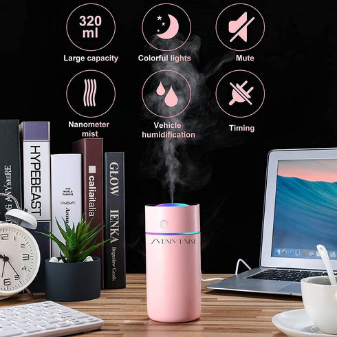 Colorful Cool Mini Humidifier, Humidifier for Car, Office Room, Bedroom,etc. Auto Shut-Off, 2 Mist Modes, Super Quiet. Pink...