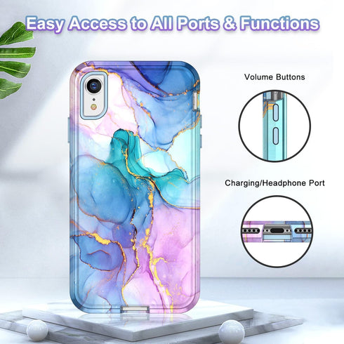 Btscase for iPhone XR Case, Heavy Duty Three Layer Marble Pattern Shockproof Full Body Rugged Hard PC+Soft TPU Bumper Drop Protection Women Girls ...