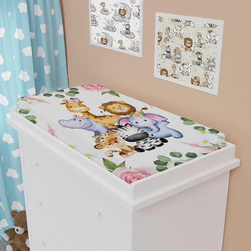 Jungle Safari Animals Tropical Leaves Flowers Changing Pad Cover Lion Elephant Zebra Giraffe Hippo Change Table Covers for Boys Girls Soft Stretch...