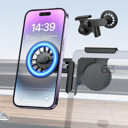 JSAUX Tesla Phone Mount, for MagSafe Phone Holder Stand ?Screen-Locked with Base?, Only Compatible with Tesla New Model 3 2023/Y/S/X, Fits for All...