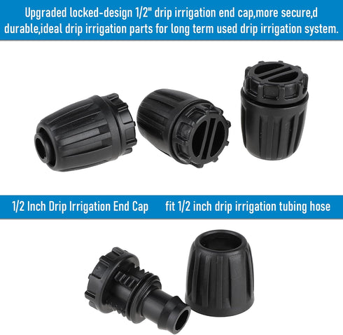 1/2 Inch Irrigation Tubing End Cap for 0.52" ID x 0.65" OD Drip Irrigation Tubing, 10 Pack 16mm Drip Irrigation System Parts 1/2 inch Irrigation F...