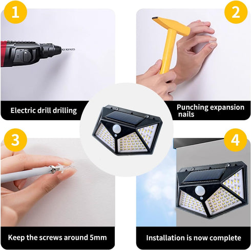 Solar Lights Outdoor 100 LED, 2 Pack Solar Motion Sensor Outdoor Lights with 3 Lighting Modes, Wireless IP65 Waterproof Solar Security Lights for ...