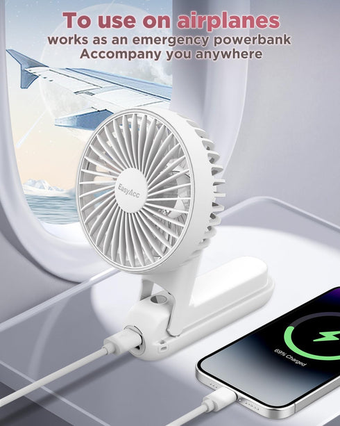 EasyAcc Portable HandHeld Fan, 5000mAh 32H Rechargable Personal Fan, 5 Speed Powerful & Ultra Quiet USB C Small Desk Fan, 180° Foldable Cooling Fa...