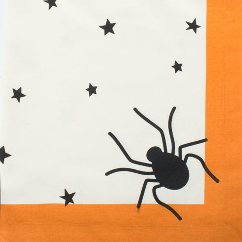 DII Halloween Tabletop Collection Bold Black Stars/Spooky Spider with Orange Border on Off-White Natural Background, Machine Washable, 14x72 Table...
