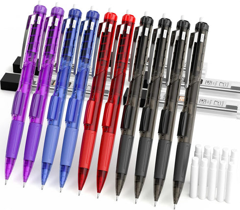 Nicpro 0.7 mm Art Mechanical Pencil Bulk Set, 10 PCS Colored Rotate-Erase & Fast Click Lead Pencils with 5 Tubes HB Lead Refills, 10 Eraser Refill...