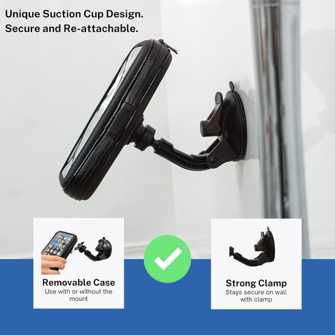 Shower Phone Holder Case Waterproof | Suction Cup Mount for Bathroom | 360 Rotatable & Height Adjustable for iPhone & Android | ShowerPhone by Wum...