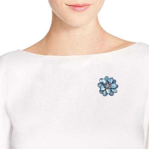AeraVida Blue Mother of Pearl and Cultured Freshwater Pearl Sweet Azalea Floral Pin or Brooch | Floral Accessory for Women...