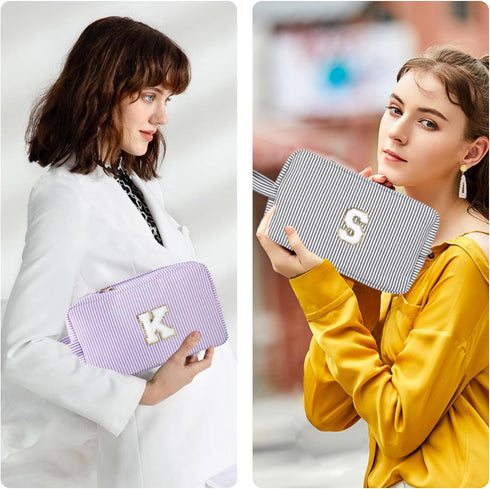 Personalized Initial Makeup Bag A-Z, Travel Toiletry Bag Monogram Make Up Bags Preppy Cosmetic Bag Cute Makeup Pouch Birthday Graduation Gifts Bag...