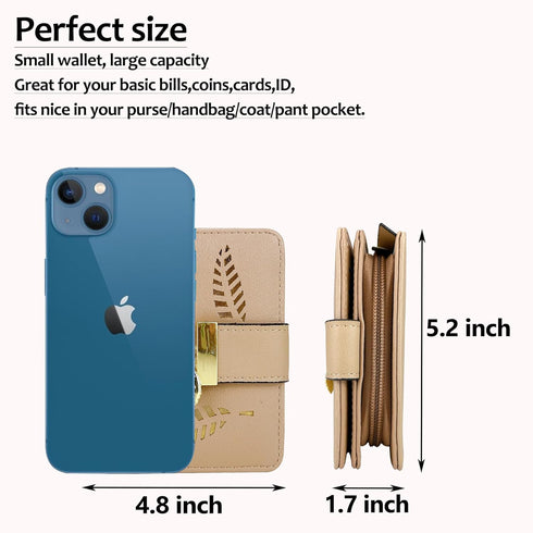 VODIU Women's Short Purse Leather Medium Wallet Leaf Bifold Card Coin Holder Small Purses Buckle Zipper Clutch...