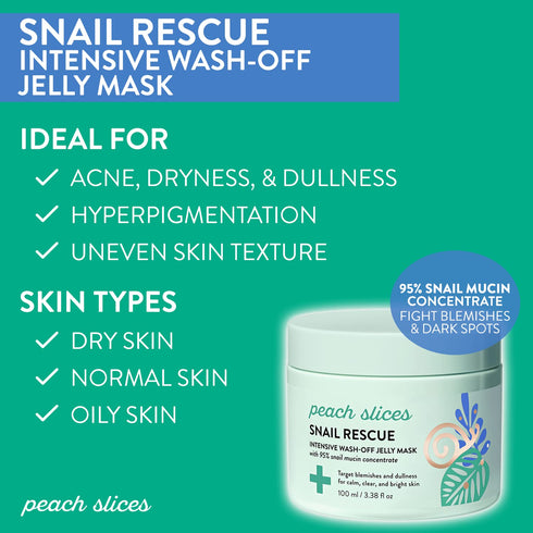 Peach Slices | Snail Rescue Intensive Treatment Wash-Off Face Mask | 95% Snail Mucin | For Dark Spots & Blemishes | Refreshing & Calming Mask | Cl...